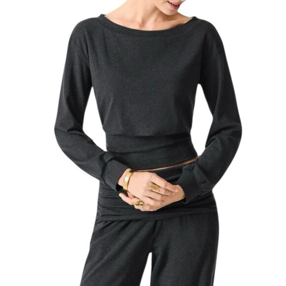 NWT OGL Non Itchy Wool Blend Boatneck Brami Long Sleeve Heather Black Size Small - Picture 2 of 9